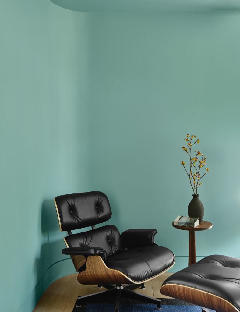Deep blue home office inside Lafayette ADU, designed for focused work and full-time use.